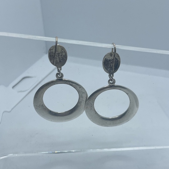 Modernist sterling silver disc hoop dangle earrings vintage - Picture 5 of 16